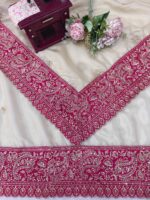 Off White Color Glass Organza Silk Fabric Thread With Sequence Work Saree