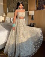 Off White Color Tabby Silk Fabric Rainbow Sequence Work Lehenga