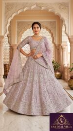 Onion Color Net Fabric Coding With Sequence Work Lehenga
