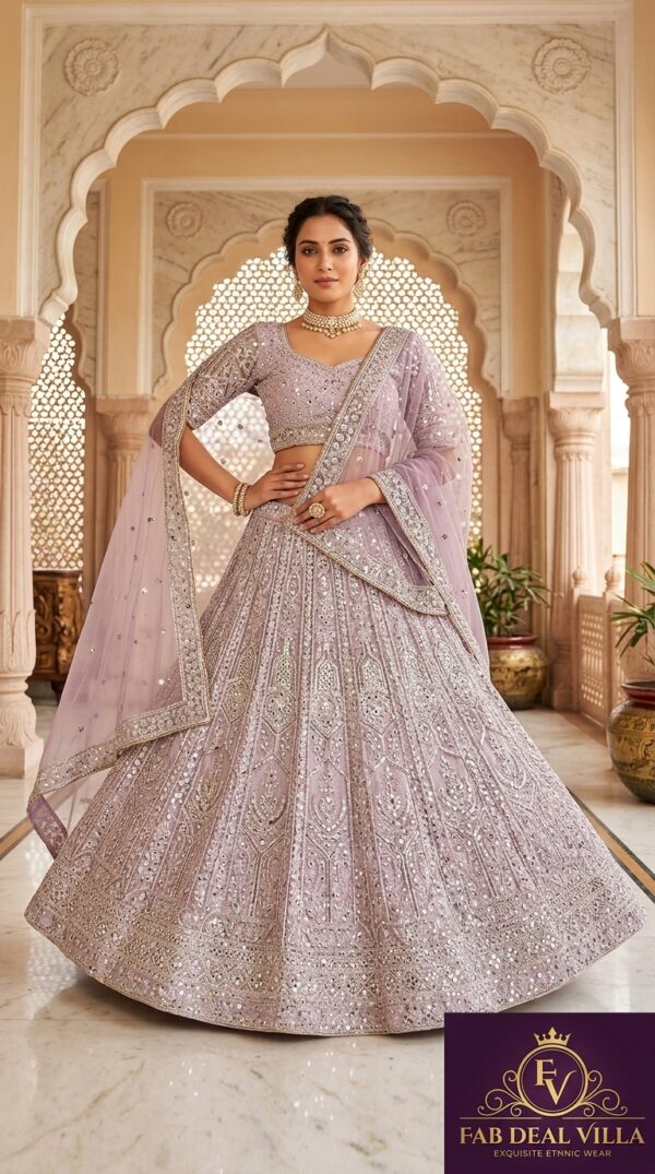 Onion Color Net Fabric Coding With Sequence Work Lehenga