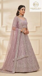 Onion Color Net Fabric Coding With Sequence Work Lehenga