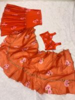 Orange Color Georgette Fabric Print With Picho Work Lehenga Saree