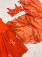 Orange Color Georgette Fabric Print With Picho Work Lehenga Saree