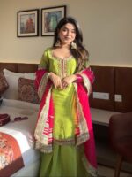 Parrot Color Faux Georgette Fabric Sequence Jari Embroidery Work Sharara Suit