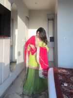 Parrot Color Faux Georgette Fabric Sequence Jari Embroidery Work Sharara Suit