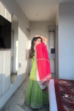 Parrot Color Faux Georgette Fabric Sequence Jari Embroidery Work Sharara Suit
