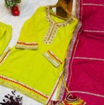Parrot Color Faux Georgette Fabric Sequence Jari Embroidery Work Sharara Suit