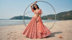 Peach Color Butterfly Net Fabric Sequence Embroidery Work Lehenga