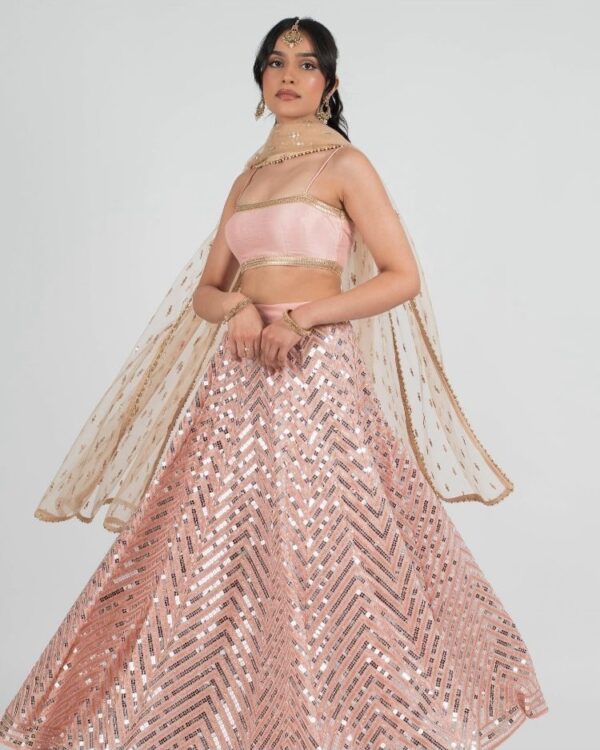 Peach Color Georgette Fabric Sequence With Jari Work Lehenga