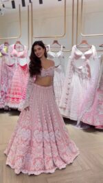 Pink Color Slub Silk Fabric Rainbow Sequence Work Lehenga
