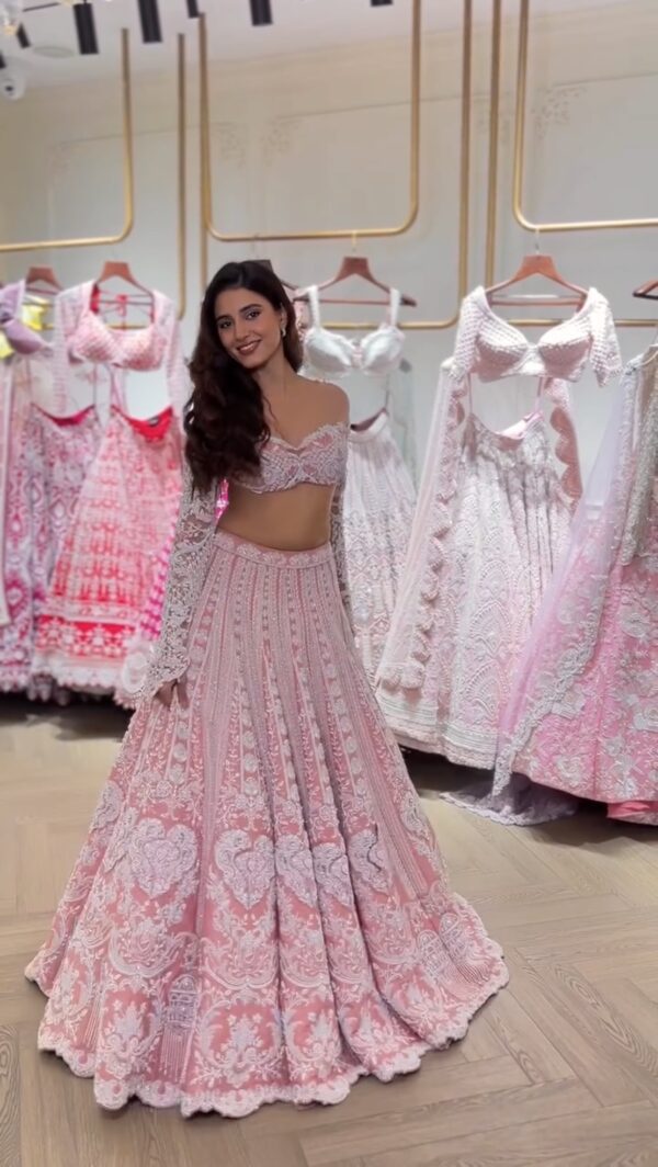 Pink Color Slub Silk Fabric Rainbow Sequence Work Lehenga