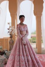 Pink Color Slub Silk Fabric Rainbow Sequence Work Lehenga