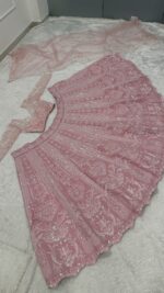 Pink Color Slub Silk Fabric Rainbow Sequence Work Lehenga