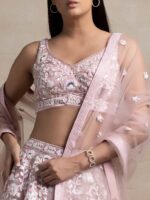 Pink Color Soft Net Fabric Thread With Multiple Sequence Work Lehenga