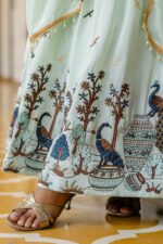Pista Color Chinon Fabric Embroidery Work Gown