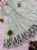 Pista Color Chinon Fabric Embroidery Work Gown