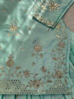 Pista Color Japan Satin Fabric Thread With Sequence Work Top Lehenga Set