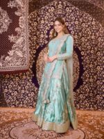 Pista Color Japan Satin Fabric Thread With Sequence Work Top Lehenga Set