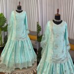 Pista Color Japan Satin Fabric Thread With Sequence Work Top Lehenga Set