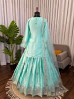 Pista Color Japan Satin Fabric Thread With Sequence Work Top Lehenga Set