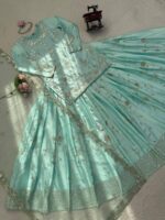Pista Color Japan Satin Fabric Thread With Sequence Work Top Lehenga Set