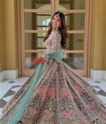Pista Color Kasturi Silk Fabric Sequence With Pearl Work Lehenga