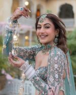 Pista Color Kasturi Silk Fabric Sequence With Pearl Work Lehenga