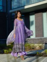 Purple Color Fendi Silk Fabric Thread With Sequence Work Anarkali Suit