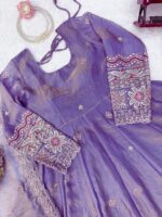 Purple Color Fendi Silk Fabric Thread With Sequence Work Anarkali Suit