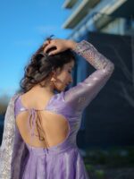 Purple Color Fendi Silk Fabric Thread With Sequence Work Anarkali Suit