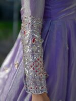 Purple Color Fendi Silk Fabric Thread With Sequence Work Anarkali Suit