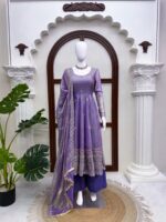 Purple Color Fendi Silk Fabric Thread With Sequence Work Anarkali Suit