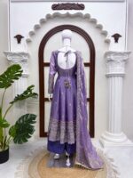 Purple Color Fendi Silk Fabric Thread With Sequence Work Anarkali Suit