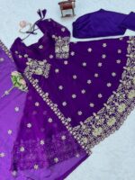 Purple Color Fendi Silk Fabric Thread With Sequence Work Anarkali Suit