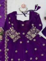 Purple Color Fendi Silk Fabric Thread With Sequence Work Anarkali Suit