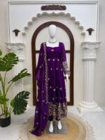 Purple Color Fendi Silk Fabric Thread With Sequence Work Anarkali Suit