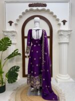 Purple Color Fendi Silk Fabric Thread With Sequence Work Anarkali Suit