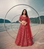 Red Color Butterfly Net Fabric Sequence Embroidery Work Lehenga