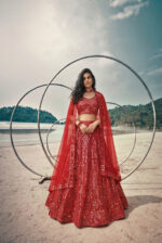 Red Color Butterfly Net Fabric Sequence Embroidery Work Lehenga
