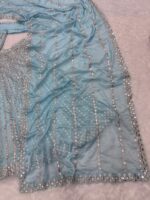Sky Blue Color Rangoli Silk Fabric Foil Mirror Work Lehenga