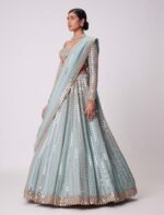 Sky Blue Color Rangoli Silk Fabric Foil Mirror Work Lehenga