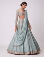 Sky Blue Color Rangoli Silk Fabric Foil Mirror Work Lehenga