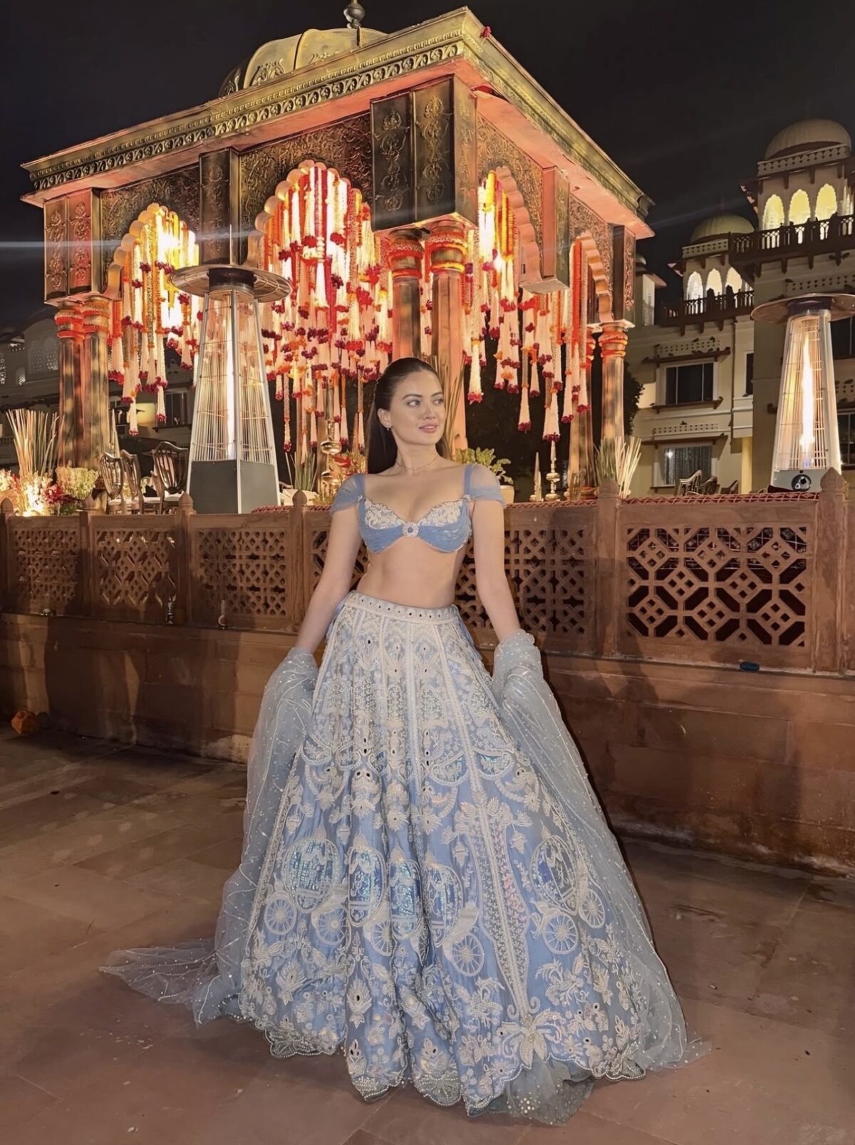 Sky Blue Color Slub Silk Fabric Resham Thread With Rainbow Sequence Work Lehenga