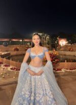 Sky Blue Color Slub Silk Fabric Resham Thread With Rainbow Sequence Work Lehenga
