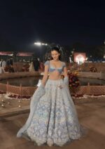 Sky Blue Color Slub Silk Fabric Resham Thread With Rainbow Sequence Work Lehenga