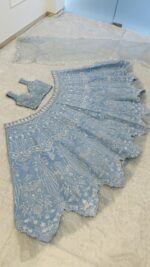 Sky Blue Color Slub Silk Fabric Resham Thread With Rainbow Sequence Work Lehenga