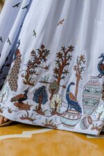 Sky Color Chinon Fabric Embroidery Work Gown