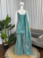 Sky Color Fendi Silk Fabric Thread With Sequence Work Palazzo Suit