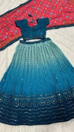 Teal Blue Color Chinon Silk Fabric Sequence With Thread Work Lehenga
