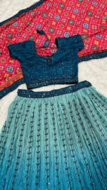 Teal Blue Color Chinon Silk Fabric Sequence With Thread Work Lehenga